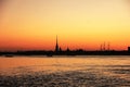 Peter and Paul Fortress Saint Petersburg, Russia silhouette on sunset sky