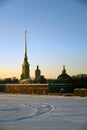 Peter and Pauls fortress and the Neva river winter panorama.