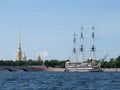 22 of July 2020 - St.Petersburg, Russia: Peter-Pavel`s Fortress and vintage sailing ship in Sankt Petersburg Royalty Free Stock Photo