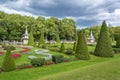 Peterhof, flower parterre in front of the Roman fountains