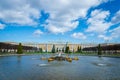 Peterhof fountains and palace view and tourists in Saint Petersburg Royalty Free Stock Photo