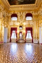 Peterhof palace, Saint Petersburg, Russia - February, 2020: roroco interior. Summer imperial residence. Amazing room and walls