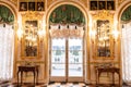 Peterhof palace, Saint Petersburg, Russia - February, 2020: roroco interior. Summer imperial residence. Amazing room and walls