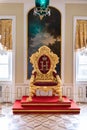 Peterhof palace, Saint Petersburg, Russia - February, 2020: Throne of Russian Emperor Nicholas I. Summer imperial residence.