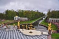 Peterhof Palace wide garden in Saint Petersburg Royalty Free Stock Photo