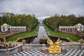 Peterhof Palace wide garden in Saint Petersburg Royalty Free Stock Photo