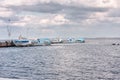 Peterhof, Russia - August 15, 2008: Two ship meteor speedboat awaiting for departure in Harbor. Royalty Free Stock Photo