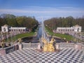 PETERHOF, RUSSIA, Grand cascade in Pertergof, St-Petersburg. the largest fountain ensembles. Wide angle lens and long exposition. Royalty Free Stock Photo