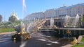 PETERHOF, RUSSIA, Grand cascade in Pertergof, St-Petersburg. the largest fountain ensembles. Wide angle lens and long exposition. Royalty Free Stock Photo