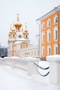 Peterhof. Russia. The Grand Palace and Palace Church Royalty Free Stock Photo