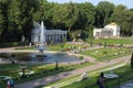 Peterhof, Russia, 23 july 2019. Golden statues and fountains in the Palace complex Royalty Free Stock Photo