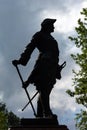 Silhouette of the statue of Peter 1 in Peterhof lower garden, St. Petersburg, Russia Royalty Free Stock Photo