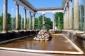 Peterhof Museum-reserve. Fountain `Lion cascade` and the sculpture `the Nymph Aganippe`. Travel to Russia.