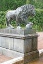 PETERHOF, RUSSIA - JUNE 24, 2008: Bronze figure of a lion. Detail of Lion cascade fountainat