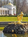 Peterhof, RUSSIA Ã¢â¬â May 1, 2019: Close up view of Samson statue with no water. Sunny morning in Peterhof, Saint-Petersburg.