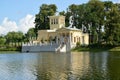 PETERHOF, RUSSIA. The queen's pavilion on the bank of Holguin of a pond