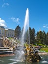 PETERHOF, RUSSIA. The Samson Who Is Tearing Apart a Lion Mouth fountain in orchestra seats of Nizhny of park