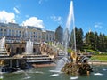 PETERHOF, RUSSIA. The Samson Who Is Tearing Apart a Lion Mouth fountain in orchestra seats of Nizhny of park