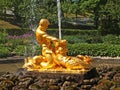 PETERHOF, RUSSIA. The Triton Who Is Tearing Apart a Mouth to a Sea Monster fountain in Nizhny park Royalty Free Stock Photo