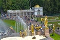 PETERHOF, RUSSIA. A view of the Big cascade and Voronikhinsky colonnade Royalty Free Stock Photo