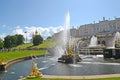 PETERHOF, RUSSIA. View of the Samson Who Is Tearing Apart a Lion Mouth fountain and Big cascade. Lower park