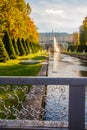 PETERHOF, SAINT PETERSBURG, RUSSIA - OCTOBER 1, 2023: Fountain Alley. Scenic view of the Grand Cascade, Peterhof Palace. Royalty Free Stock Photo