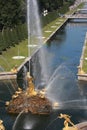 Peterhof. Samson Fountain and the Sea Canal. Top view on a sunny day Royalty Free Stock Photo