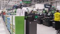 Self service area in modern Asda supermarket showing self-service pay point tills Royalty Free Stock Photo