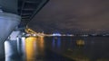 Petersburg Russia night landscape of modern city , view of the cable-stayed bridge over the Neva River, Stadium Royalty Free Stock Photo