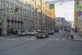 Petersburg streets, intersection of Sadovo and Engineer streets. Old city. Pedestrians, car traffic