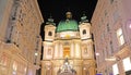 The Peterskirche St. Peters Church night view, Vienna, Austria