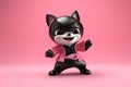 Petfluencers - The Pup Strikes a Ninja Pose, Fulfilling a Long-Held Dream on Pink Background