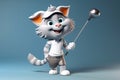 Petfluencers - The Purr-fect Golfer: A Cat\'s Ascent to Championship Glory on Blue Background