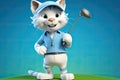 Petfluencers - The Purr-fect Golfer: A Cat\'s Ascent to Championship Glory on Blue Background