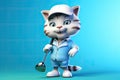 Petfluencers - The Purr-fect Golfer: A Cat\'s Ascent to Championship Glory on Blue Background