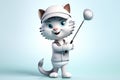 Petfluencers - The Purr-fect Golfer: A Cat\'s Ascent to Championship Glory on Bright Background