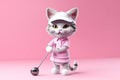 Petfluencers - The Purr-fect Golfer: A Cat\'s Ascent to Championship Glory on Pink Background