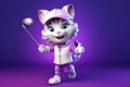 Petfluencers - The Purr-fect Golfer: A Cat\'s Ascent to Championship Glory on Purple Background