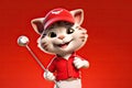 Petfluencers - The Purr-fect Golfer: A Cat\'s Ascent to Championship Glory on Red Background