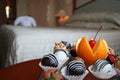 Petit four in the hotel room Royalty Free Stock Photo