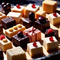 Petit Fours , traditional popular sweet dessert cake