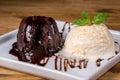 Petit gateau dessert - Traditional Sweet - Chocolate cake with ice cream Royalty Free Stock Photo