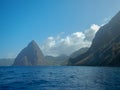 Petit and Gros Pitons and Sea in St. Lucia Royalty Free Stock Photo