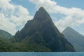 Petit and Gros Pitons and Sea in St. Lucia Royalty Free Stock Photo