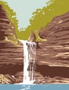 Petit Jean State Park with Cedar Falls in Conway County Adjacent to the Arkansas River in Arkansas WPA Poster Art Royalty Free Stock Photo