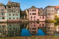 Petite France in the center of Strasbourg, Alsace, France - Detail of half timbered houses reflections in the river Ill Royalty Free Stock Photo