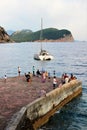 Petovac Montenegro june 2015 , fishermen in the evening on the pier