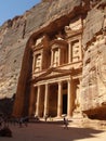 Vertical view of tourists next to the Treasury in Petra, Jordan