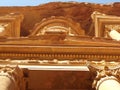 View from below of a detail of the Treasury in Petra, Jordan