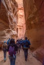 Tourists going to Al Khazneh The Treasury at Petra, Jordan.